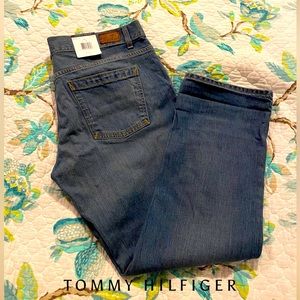 TOMMY HILFIGER Lightly Distressed / Faded Boyfriend Jeans w/ Back Patch Pockets.
